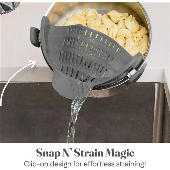 Kitchen Gizmo Snap N Strain Silicone Clip On Pasta Strainer for Pots and Pans - Picture 3 of 7